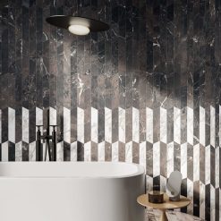 Alternative view of Marmerlook Hongaarse Punt Tegel 7,5x40,7 Supreme Chevron Breccia Imperiale Mat