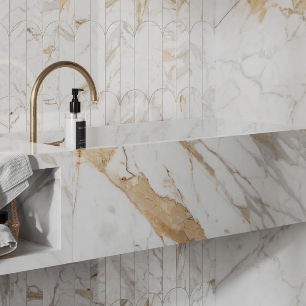 Marmerlook Tegels Incanto Calacatta Michelangelo Glossy RT 60×120 – Wit
