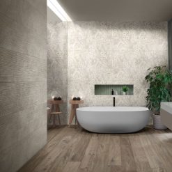 Alternative view of Betonlook Tegels Stratford Wall Struttura Resina Clay 3D RT 40x120 - Beige