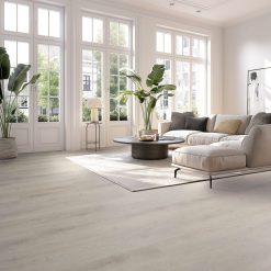 Plak-pvc licht eiken rechte plank in een woonkamer, uitgevoerd project van Tegels en Laminaat