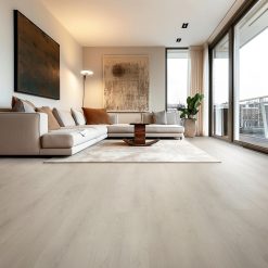 Plak-pvc licht eiken rechte plank in een woonkamer, uitgevoerd project van Tegels en Laminaat