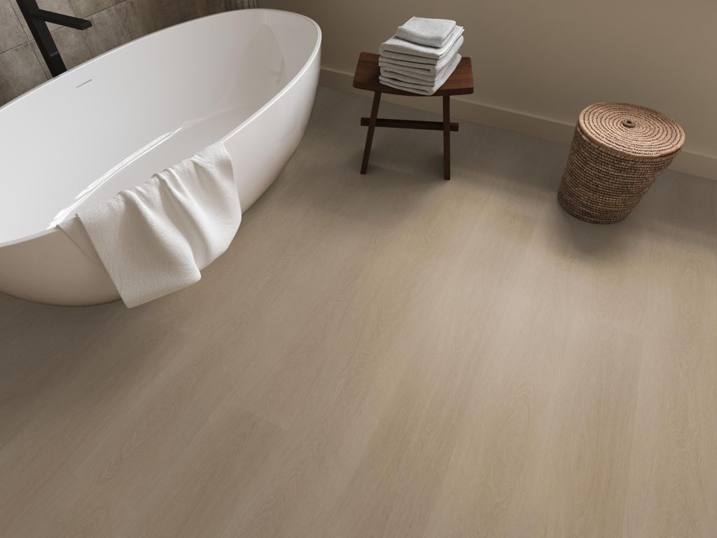 Plak-pvc naturel eiken rechte plank in een interieur, sfeerfoto 5