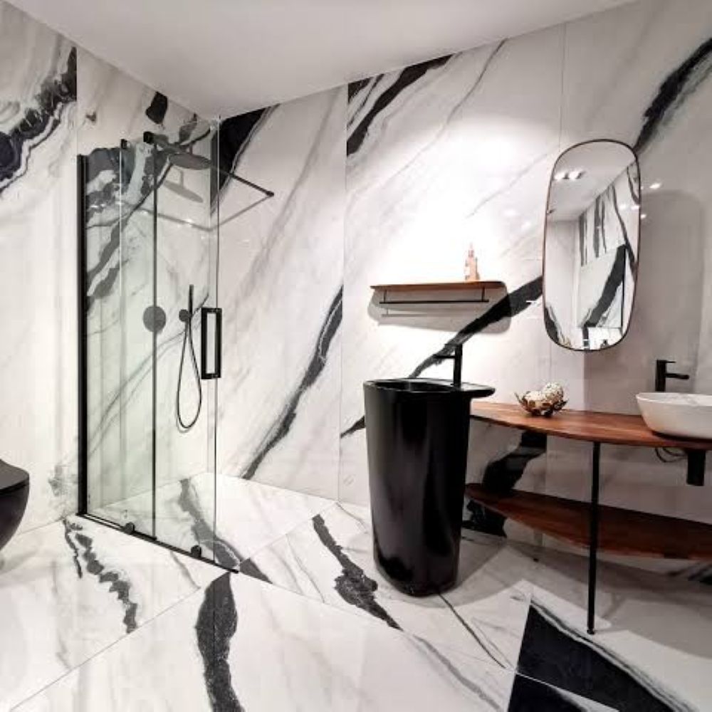 Marmerlook Tegel 120×120 – Imola The Room Panda White Hoogglans